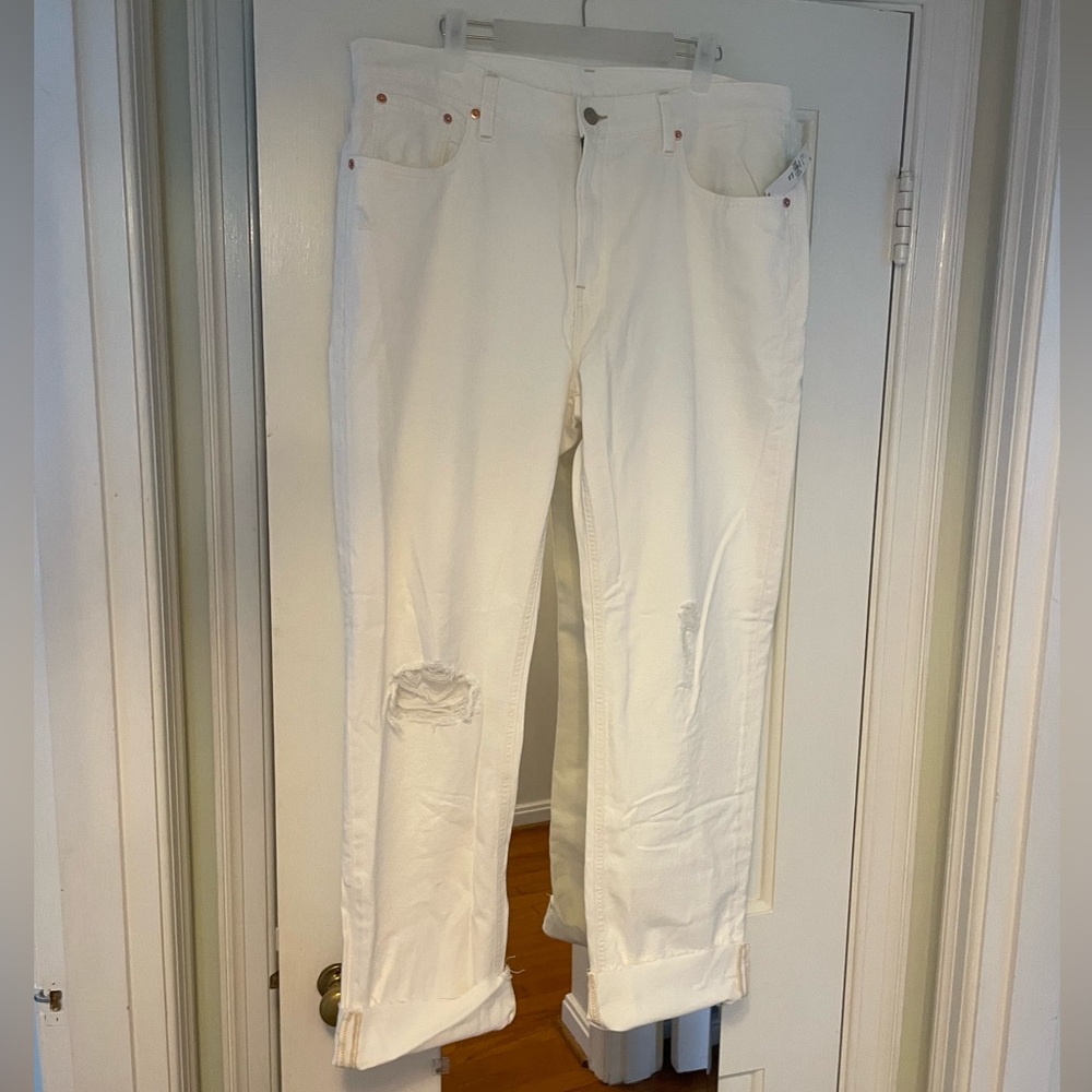 NWT New White Distressed Mid-rise Girlfriend Gap Jeans Size 14 Tall